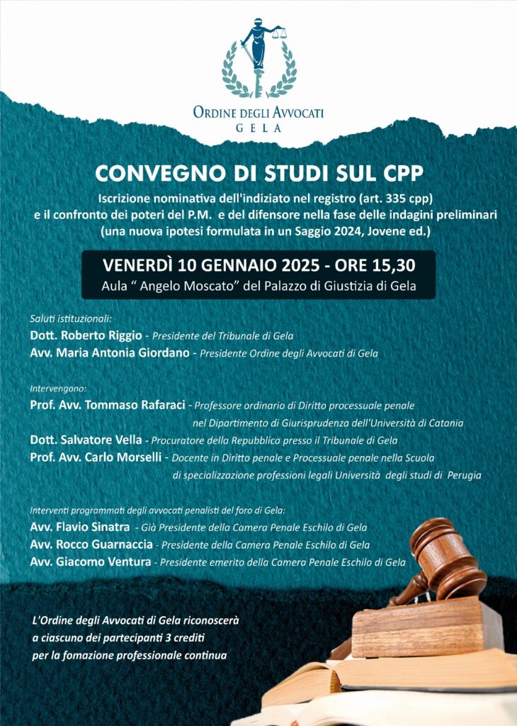 10 Gennaio 2025 – “Convegno studi sul C.P.P.”